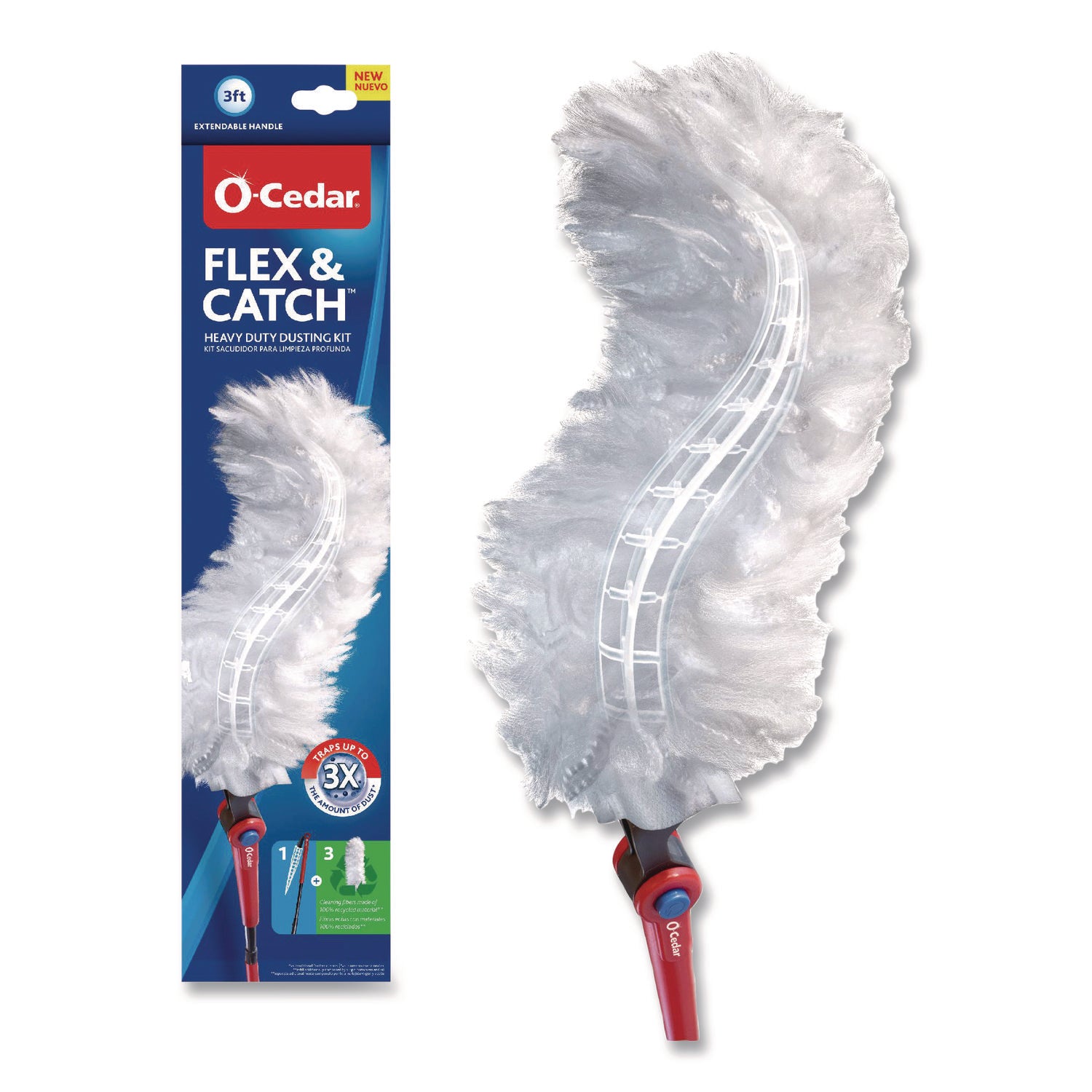 O-Cedar® Flex and Catch Heavy-Duty Dusting Kit, 1 Duster Wand and 3 Refills, 6/Carton
