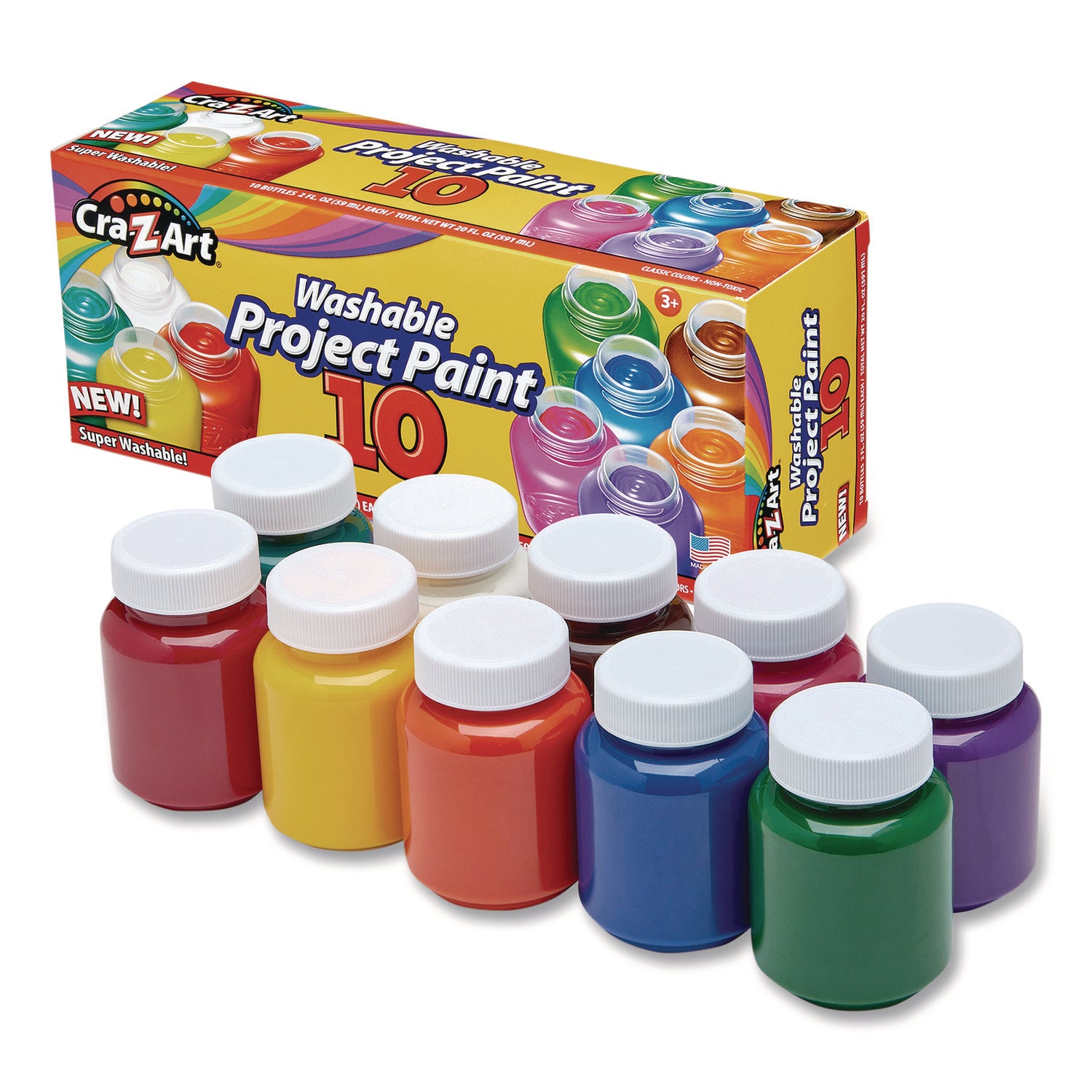 Cra-Z-Art® Washable Project Paints, 10 Assorted Colors, 2 oz Bottles, 10/Pack