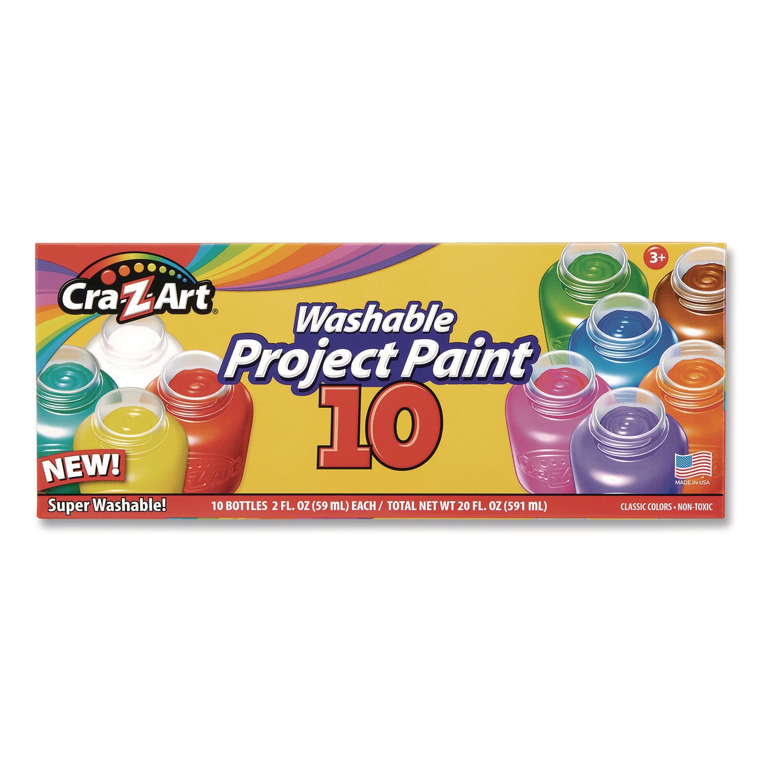Cra-Z-Art® Washable Project Paints, 10 Assorted Colors, 2 oz Bottles, 10/Pack