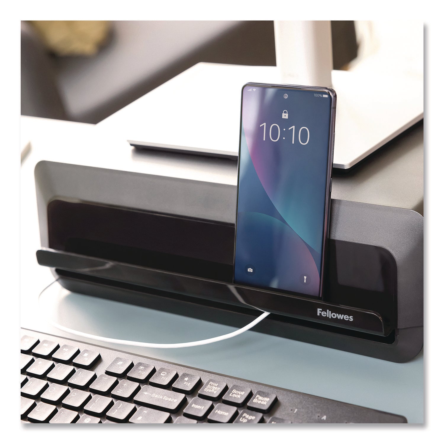 Fellowes® Breyta Monitor Stand, 13.94" x 11.97" x 3.23" to 5.9", Black, Supports 33 lb