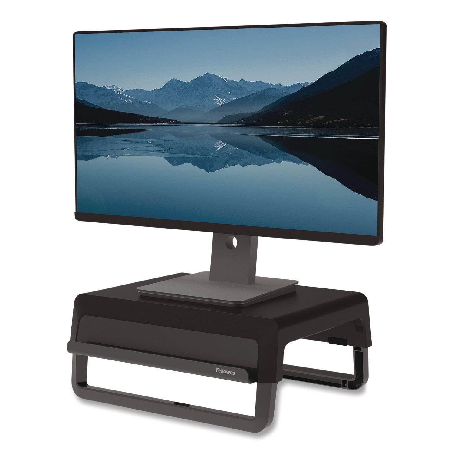 Fellowes® Breyta Monitor Stand, 13.94" x 11.97" x 3.23" to 5.9", Black, Supports 33 lb