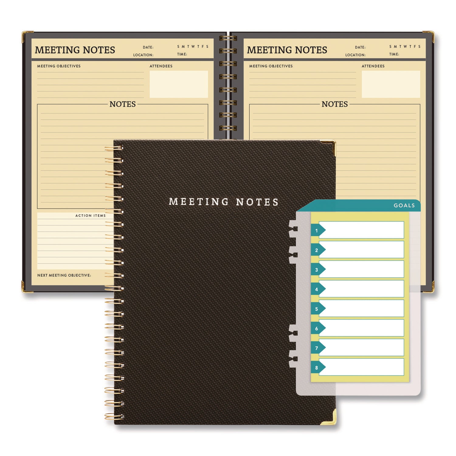 Global Printed Products Meeting Notes Book, Space for Up to 159 Meetings, Meeting-Minutes/Notes Format, Black/Gold Cover, (80) 11 x 8.5 Sheets