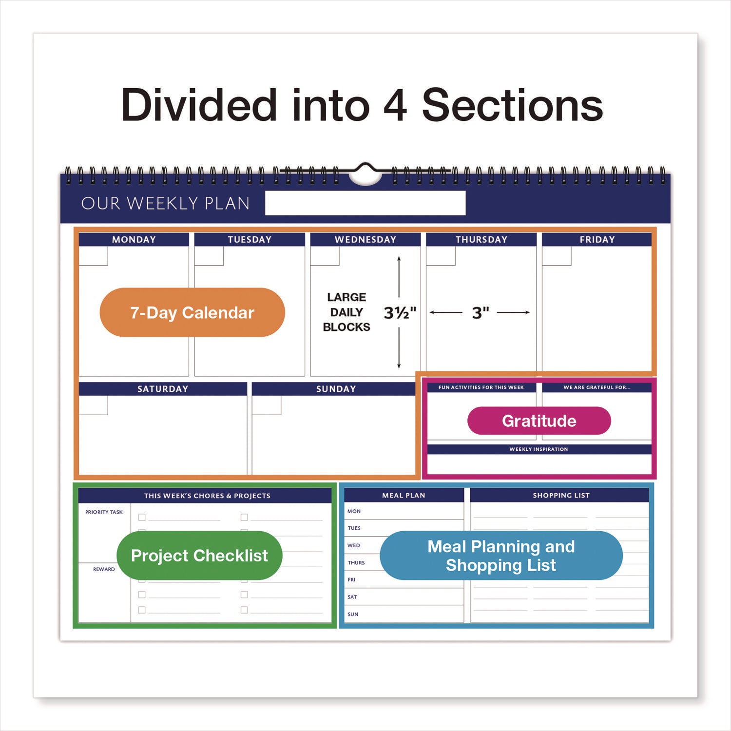 Global Printed Products Weekly Family Planner, 17 x 13, White/Blue Sheets, 52 Weeks: Undated