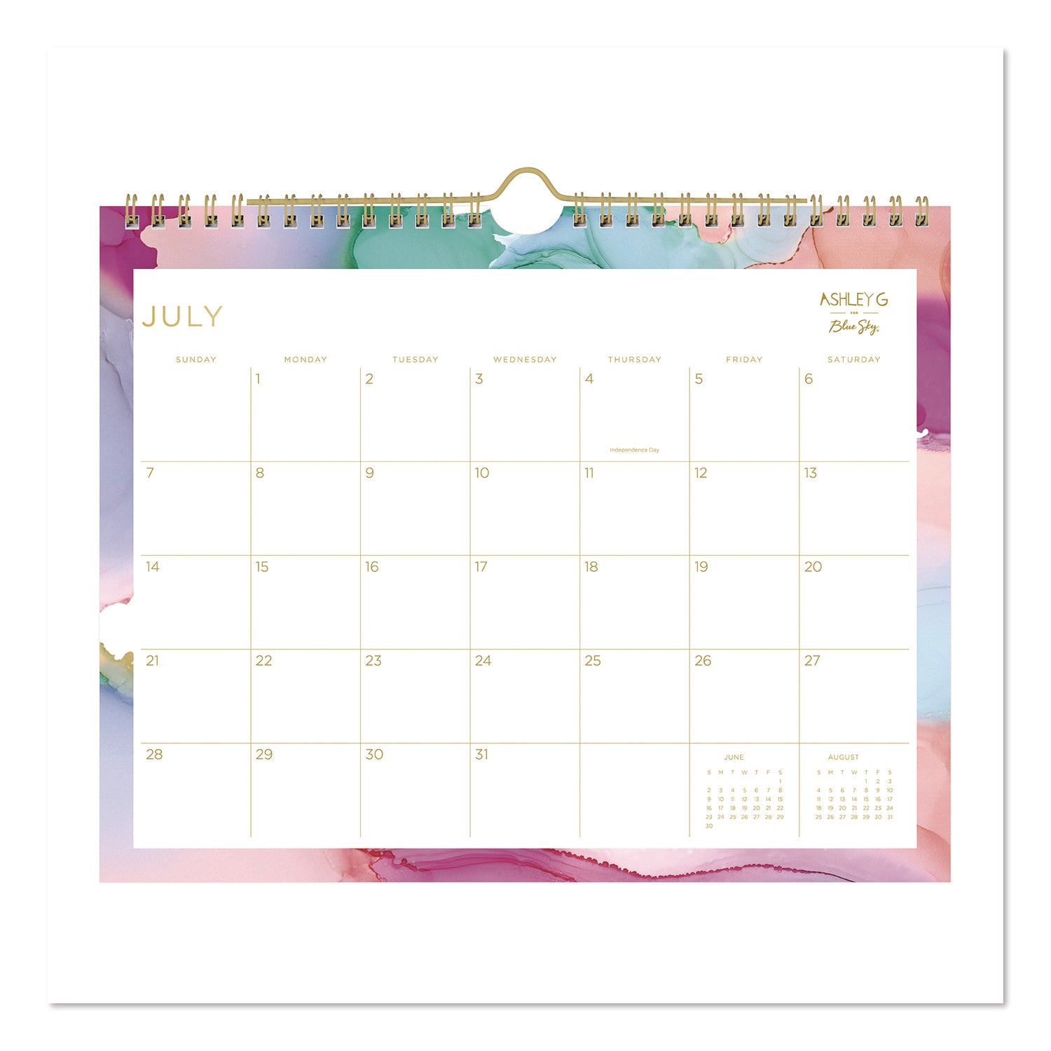 Blue Sky® Ashley G Multicolor Smoke Academic Year Wall Calendar, 11 x 8.75, White/Multicolor Sheets, 12-Month (July to June): 2024-2025