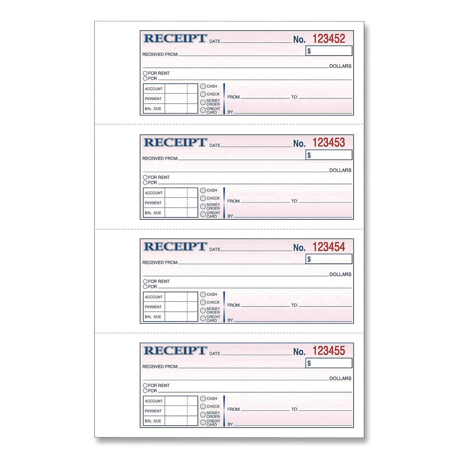 Adams® Money/Rent Receipt Book, Two-Part Carbonless, 7.13 x 2.75, 200 Forms Total