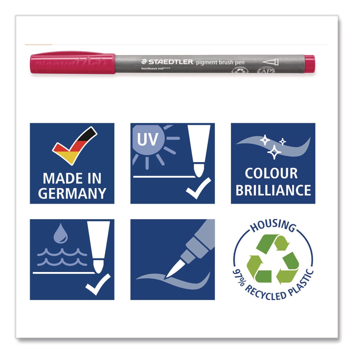 Staedtler® Pigment Brush Pen Set, Medium-Firm, Assorted Basic Colors, 12/Pack