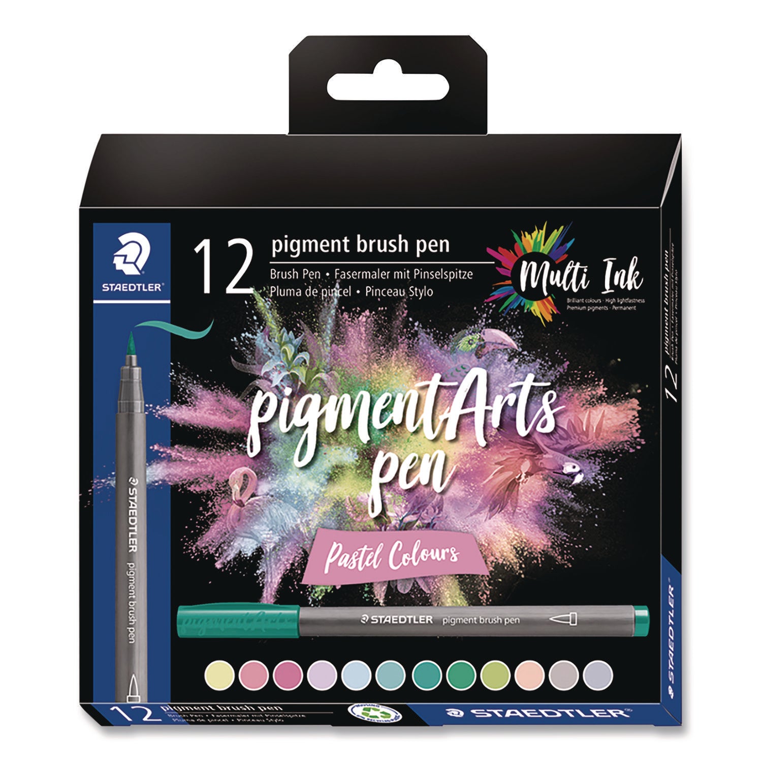 Staedtler® Pigment Brush Pen Set, Medium Firm, Assorted Pastel Colors, 12/Pack