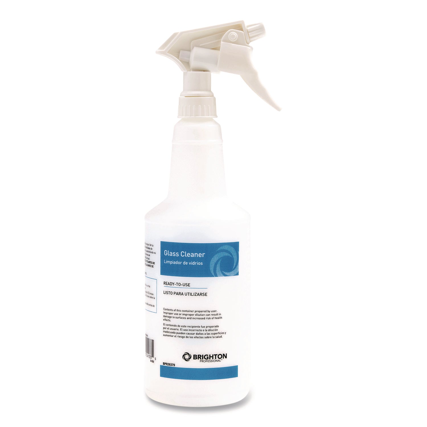 Brighton Professional™ Trigger Spray Bottle for Portion Packet Glass Cleaner, 32 oz, White/Blue