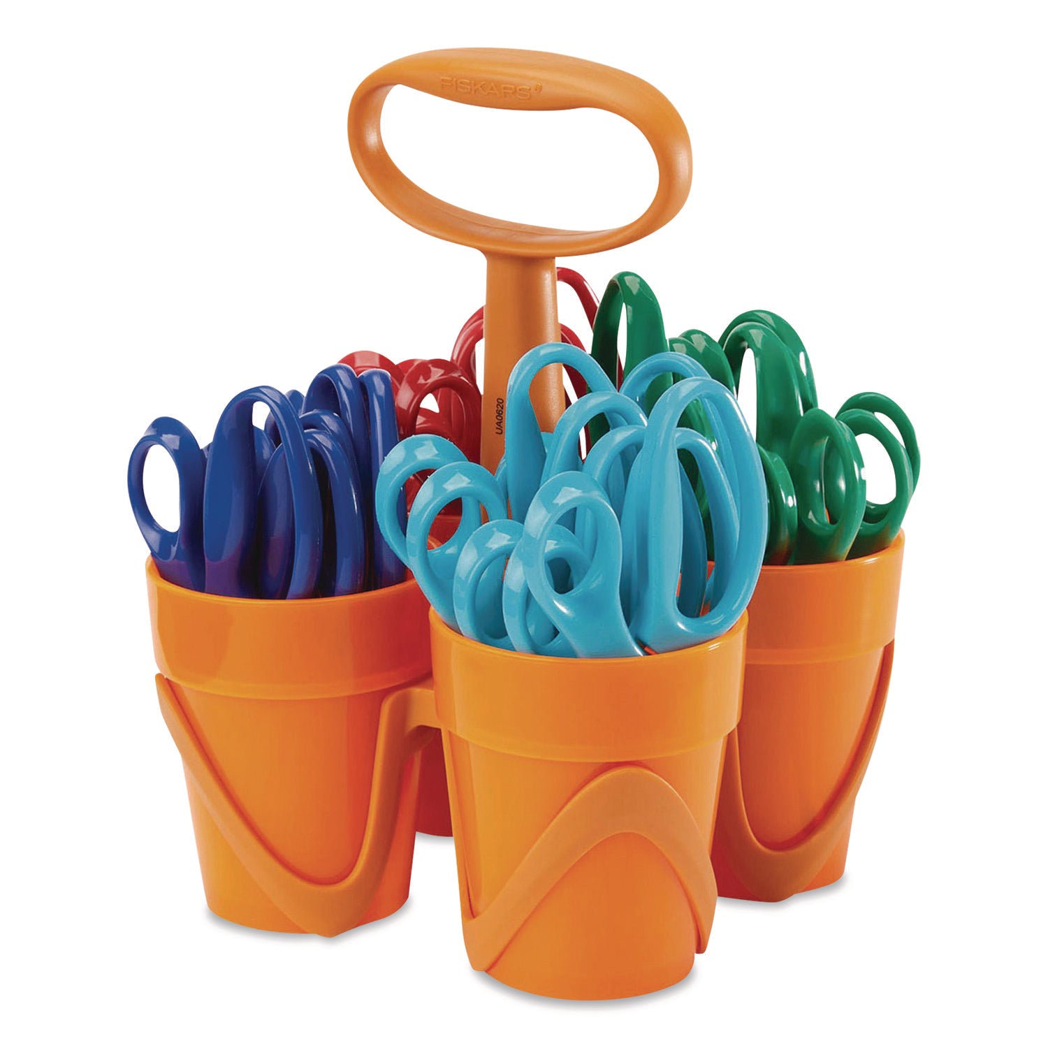 Fiskars® Classpack Scissors Caddy, Pointed Tip, 5" Long, 1.6" Cut Length, Straight Asst Color Handles: Blue/Green/Lt Blue/Red, 24/Set