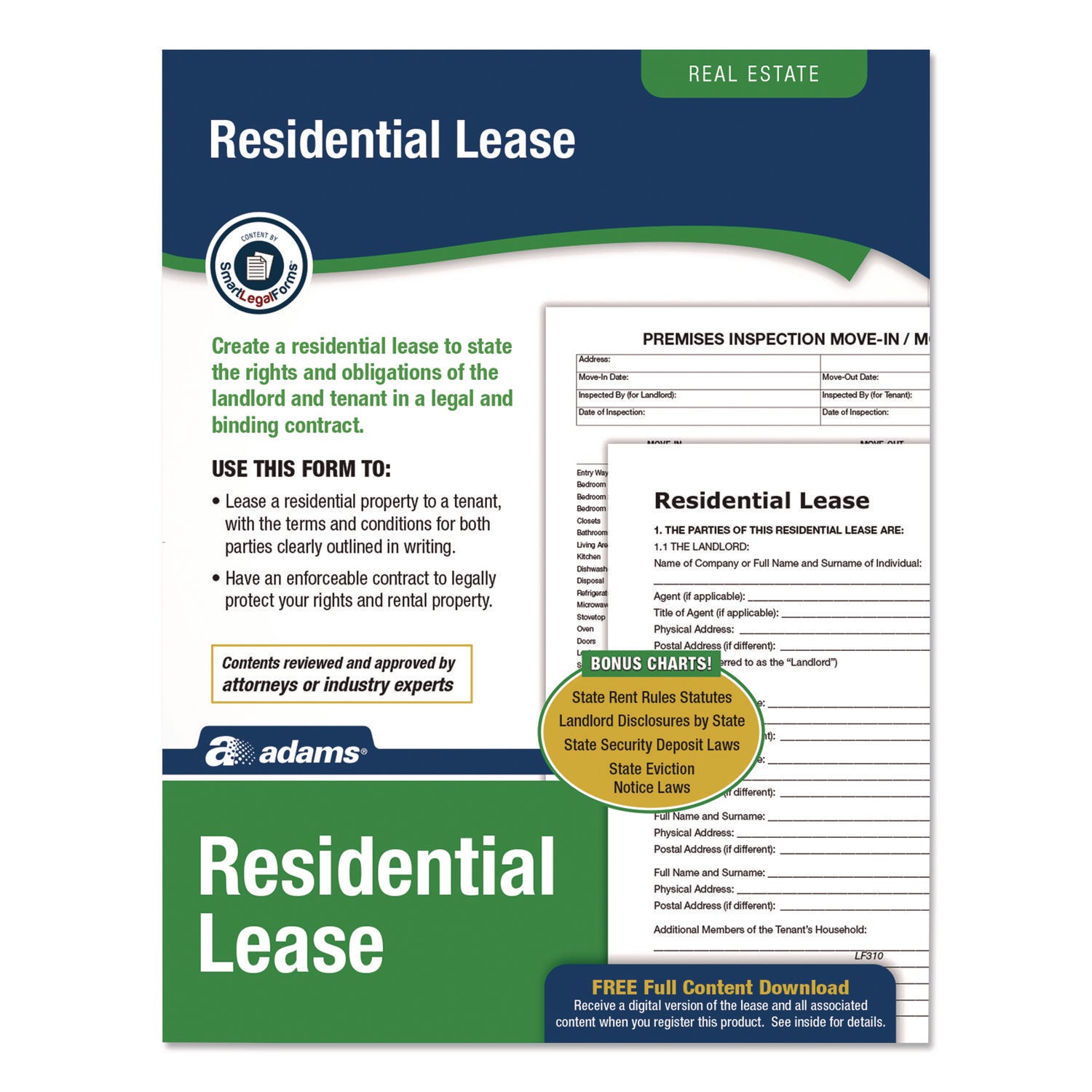 Adams® Residential Lease Form Sets with Instructions and Free Download, One-Part (No Copies), 8.5 x 11, 4 Forms/Set, 4 Sets/Pack