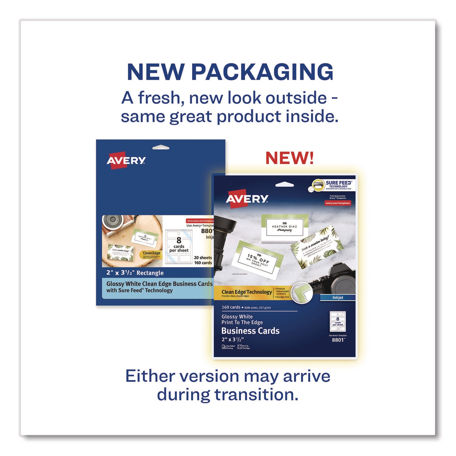 Avery® Print to the Edge Business Cards with Sure Feed Technology, 2 x 3.5, White, 160 Cards, 8/Sheet, 20 Sheets/Pack