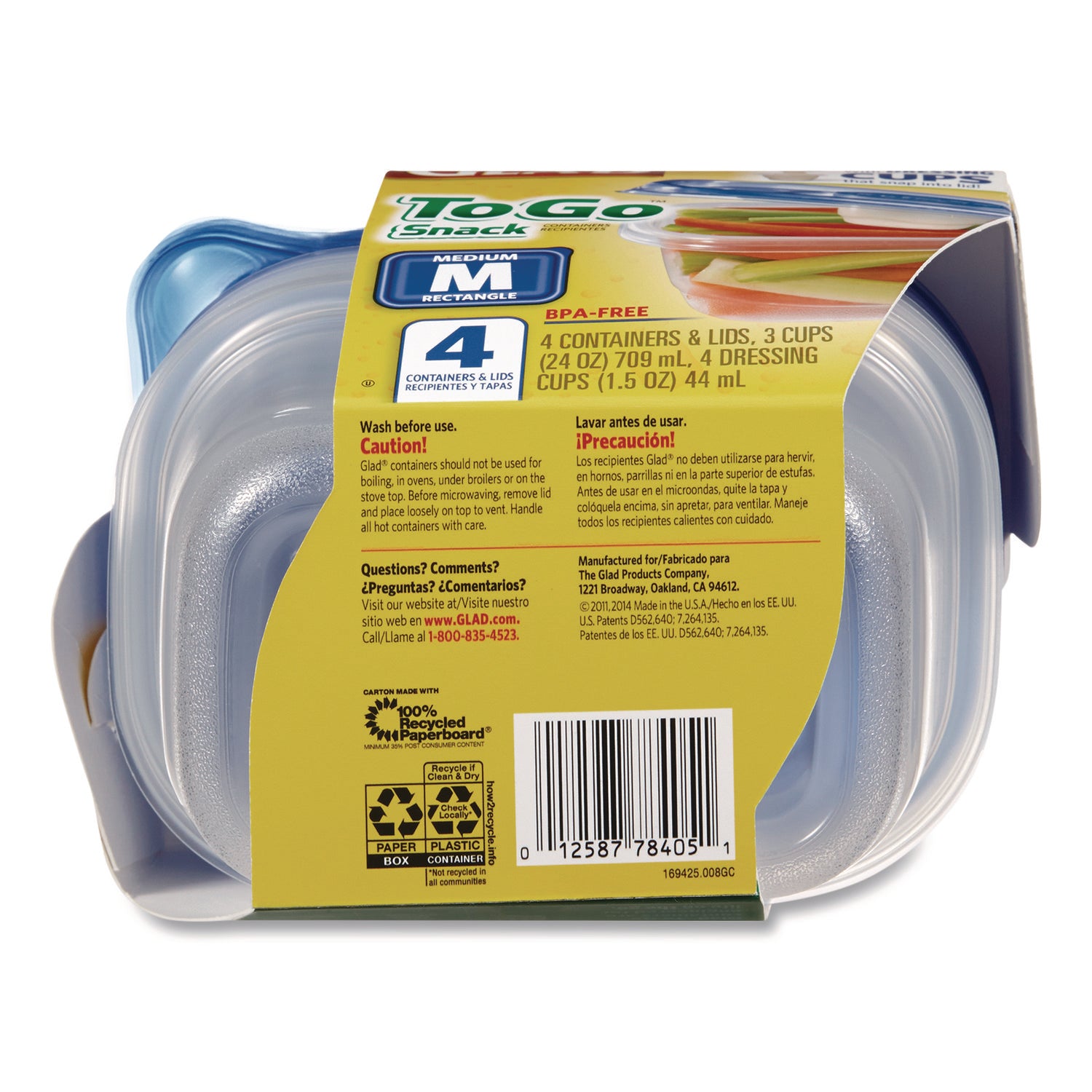 Glad® To Go Lunch Containers, 2 Compartments, 32 oz, Plastic, 4/Pack