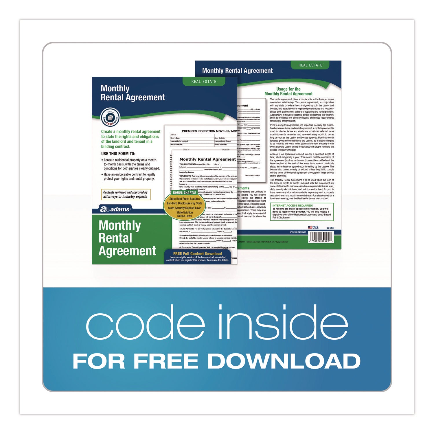 Adams® Month-to-Month Residential Rental Agreement Digital Download with Instructions, 8.5 x 11, Unlimited Number of Forms