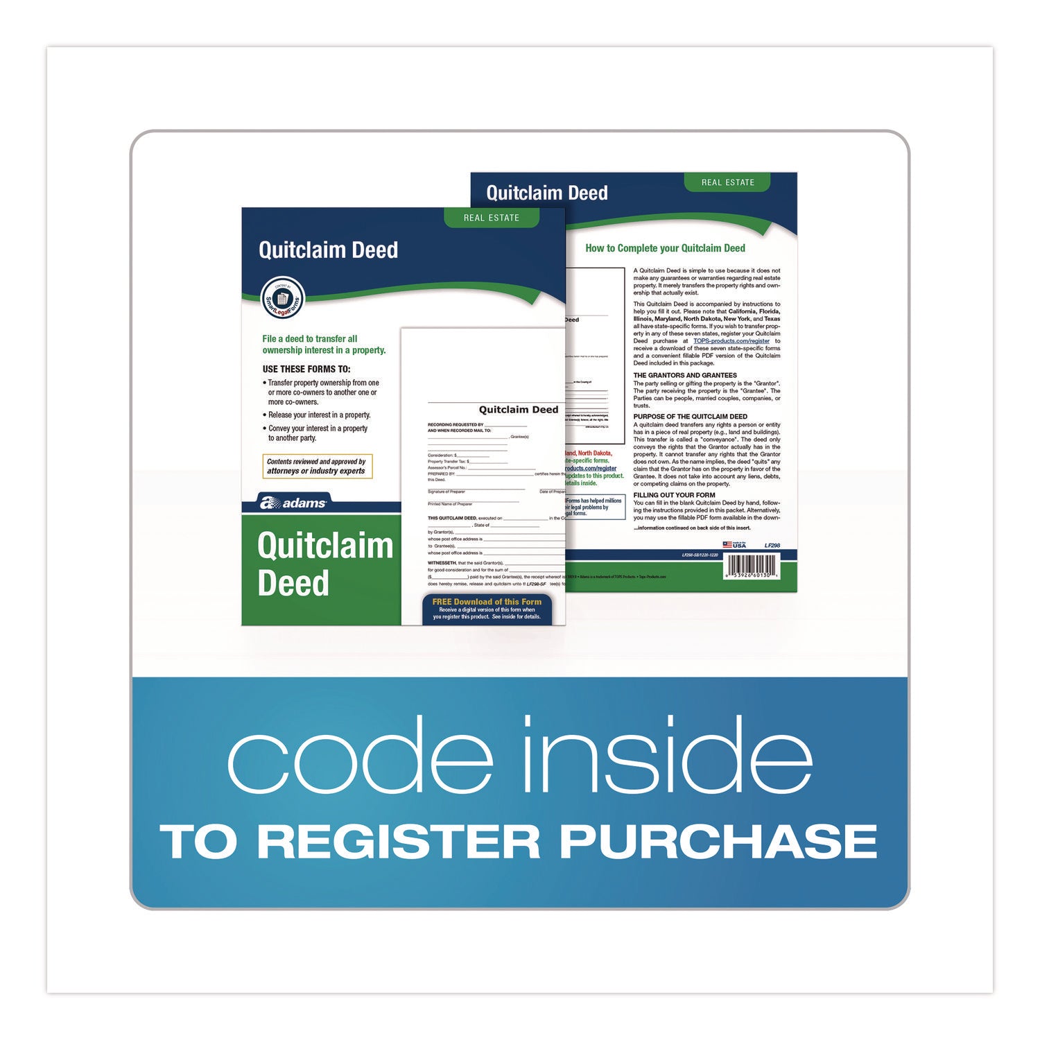 Adams® Quitclaim Deed Forms with Instructions and Free Downloads, One-Part (No Copies), 8.5 x 11, 4 Forms Total