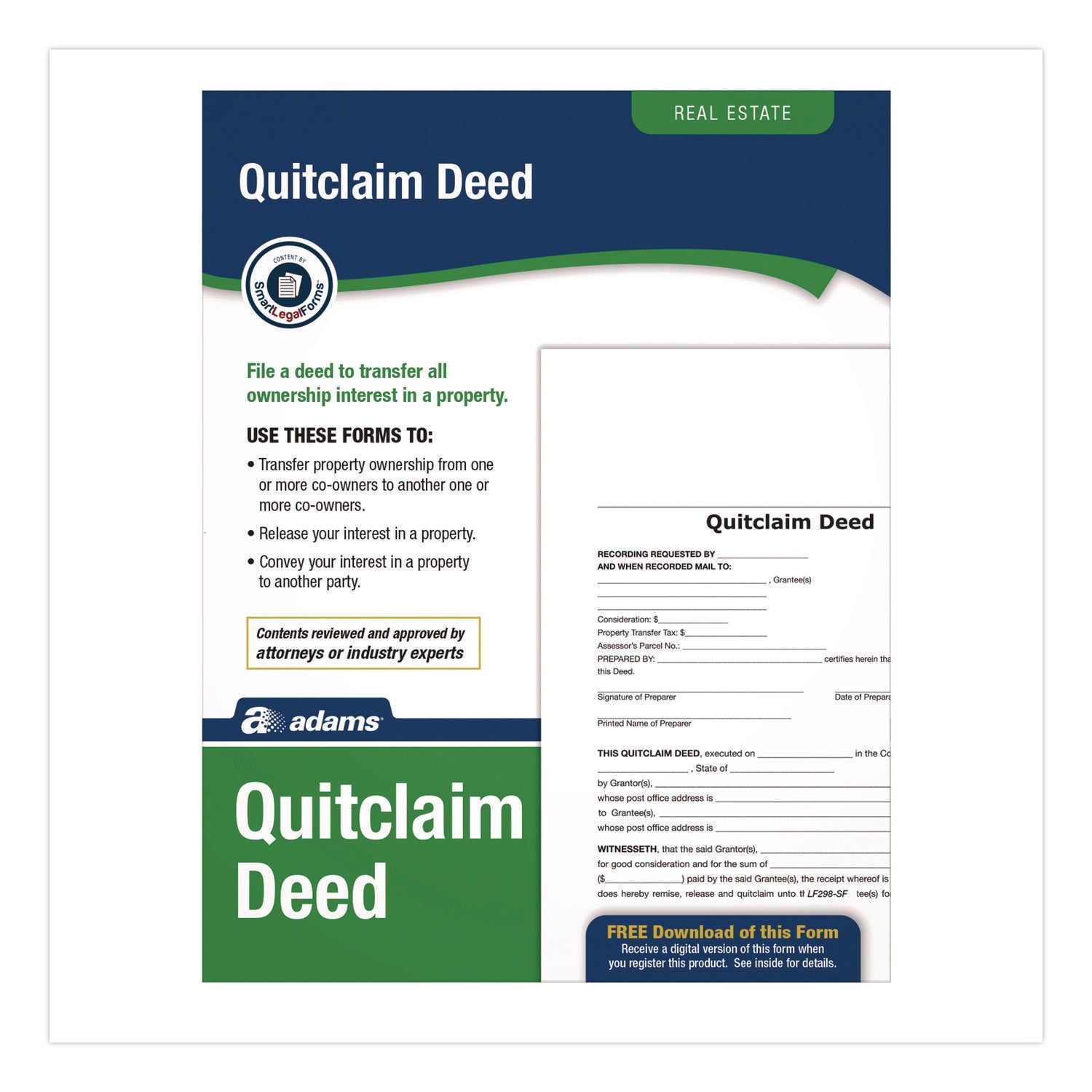 Adams® Quitclaim Deed Forms with Instructions and Free Downloads, One-Part (No Copies), 8.5 x 11, 4 Forms Total