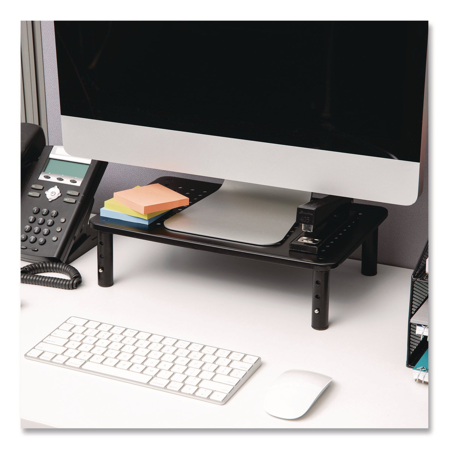 Mind Reader Adjustable Rectangular Monitor Stand, 14.5" x 9.25" x 4" to 5.5", Black, Supports 44 lb, 2/Pack