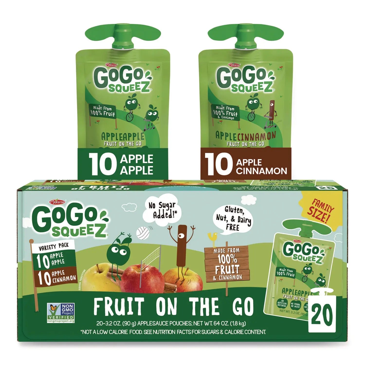 GoGo Squeez® Fruit on the Go, (10) Apple/(10) Apple Cinnamon, 3.2 oz Pouch, 20/Box GoGo Squeez® Flipcost