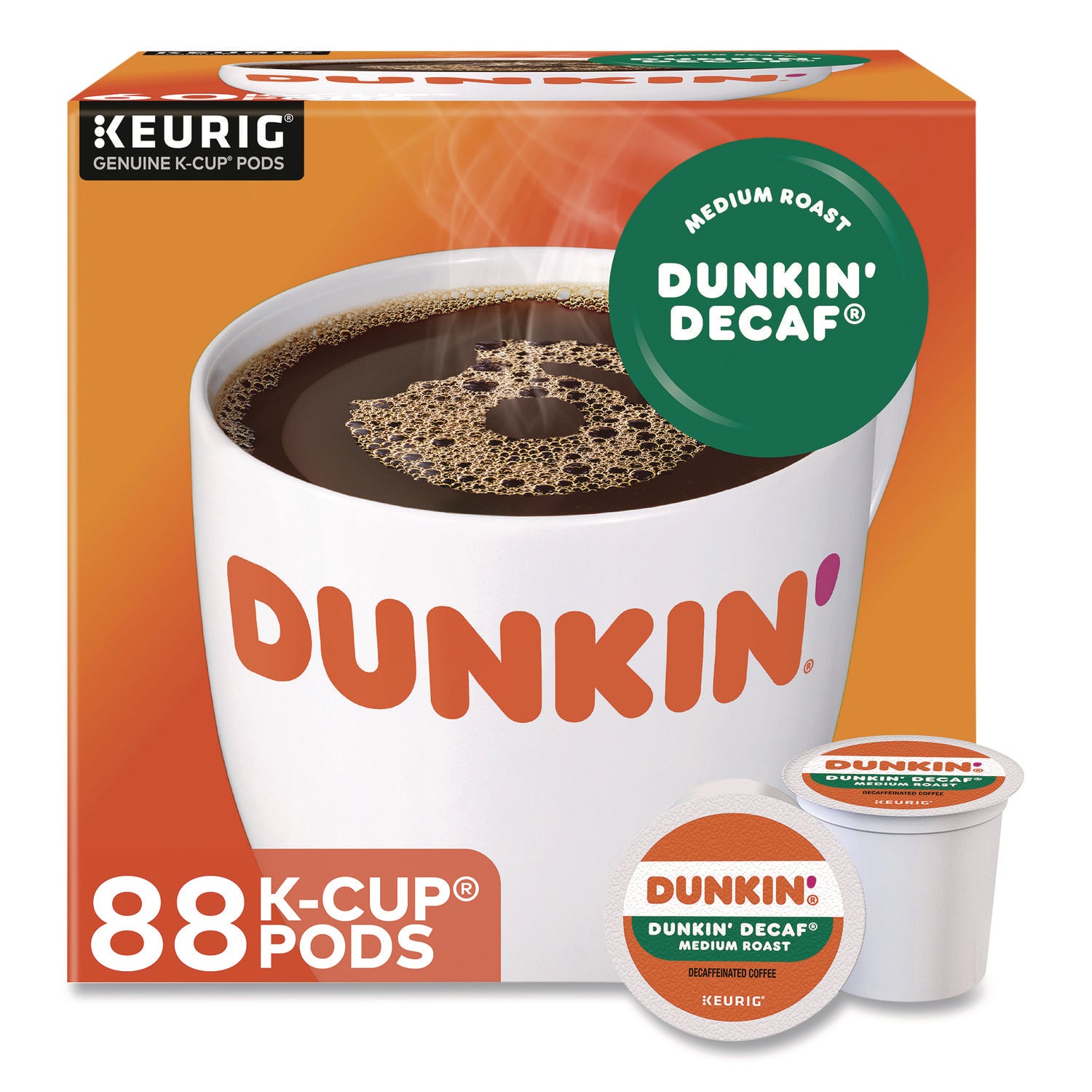 Dunkin'® K-Cups, Dunkin' Decaf, 0.37 oz, 22/Box, 4 Boxes/Carton