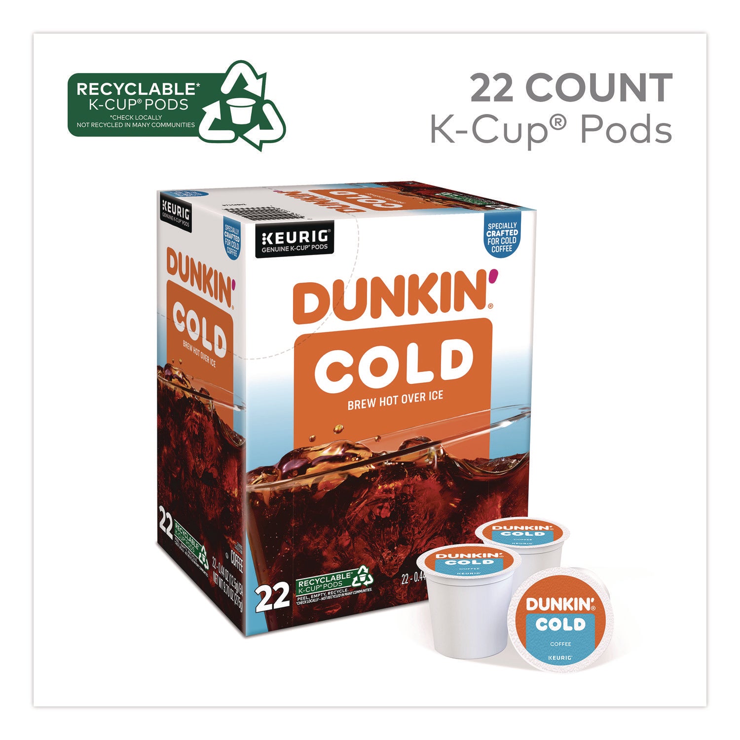Dunkin'® Cold Iced Coffee K-Cups, Regular, 0.44 oz, 22/Box