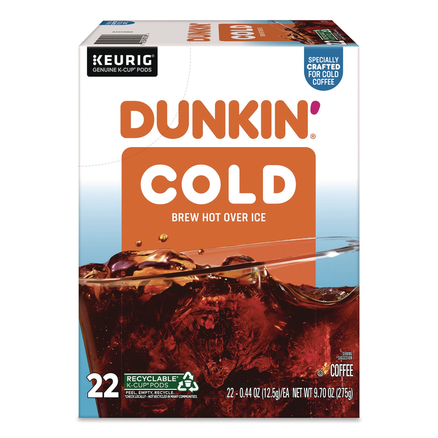 Dunkin'® Cold Iced Coffee K-Cups, Regular, 0.44 oz, 22/Box