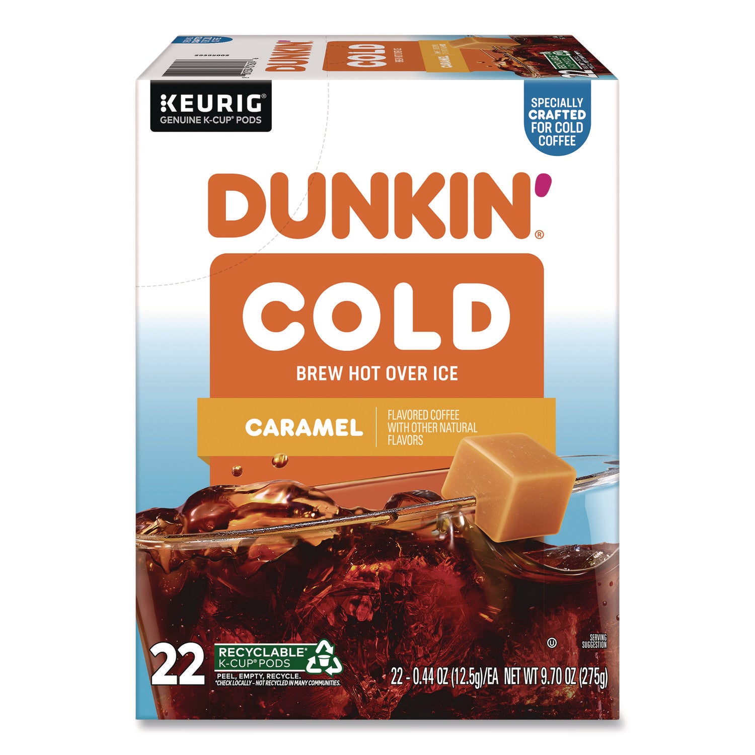 Dunkin'® Cold Iced Coffee K-Cups, Caramel, 0.44 oz, 22/Box