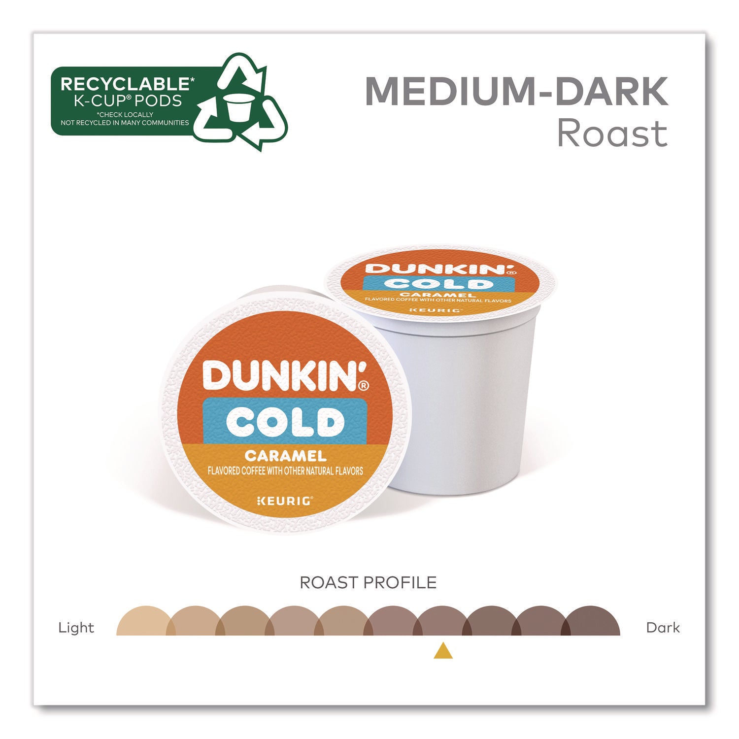 Dunkin'® Cold Iced Coffee K-Cups, Caramel, 0.44 oz, 22/Box