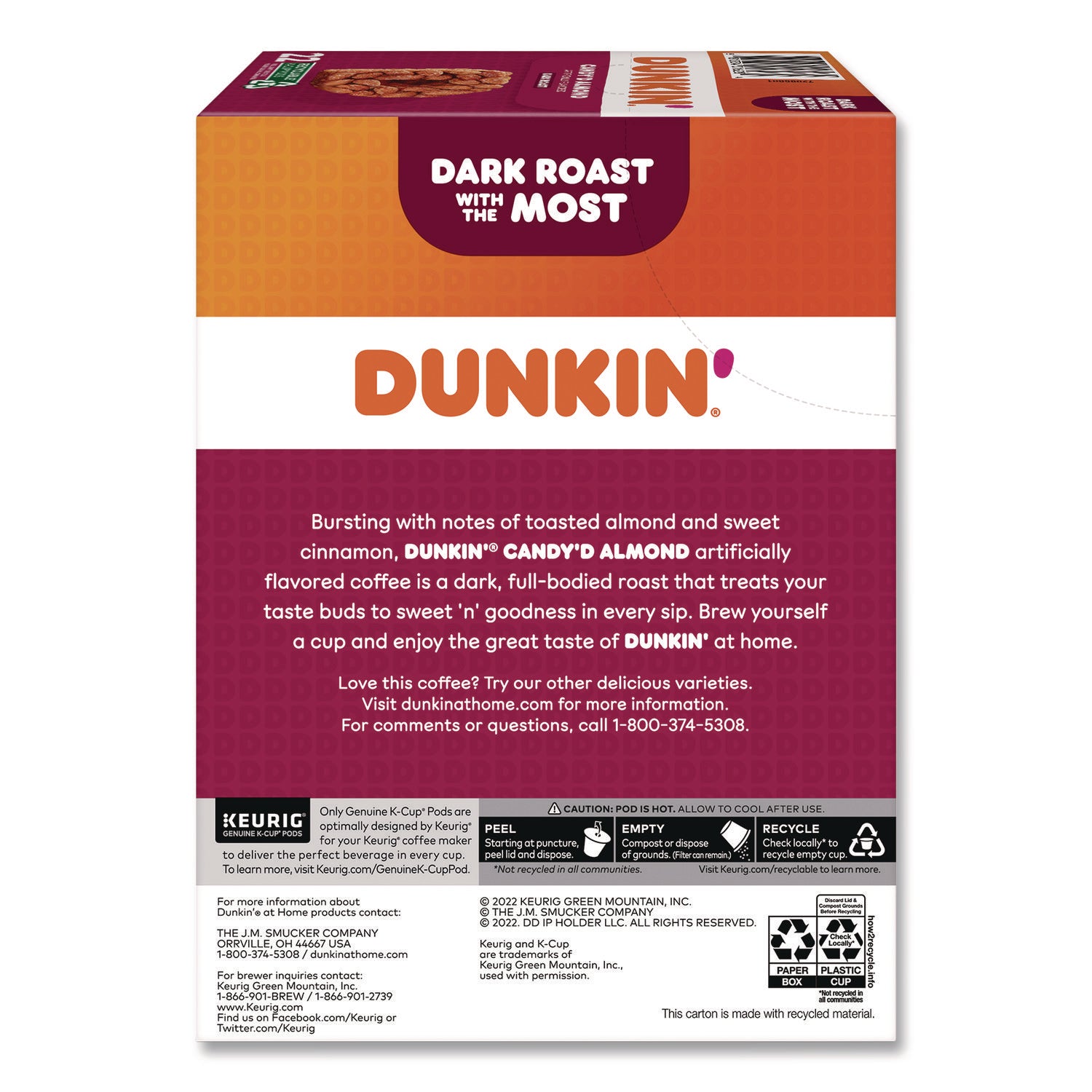 Dunkin'® Candy'd Almond Coffee K-Cups, 0.35 oz, 22/Box