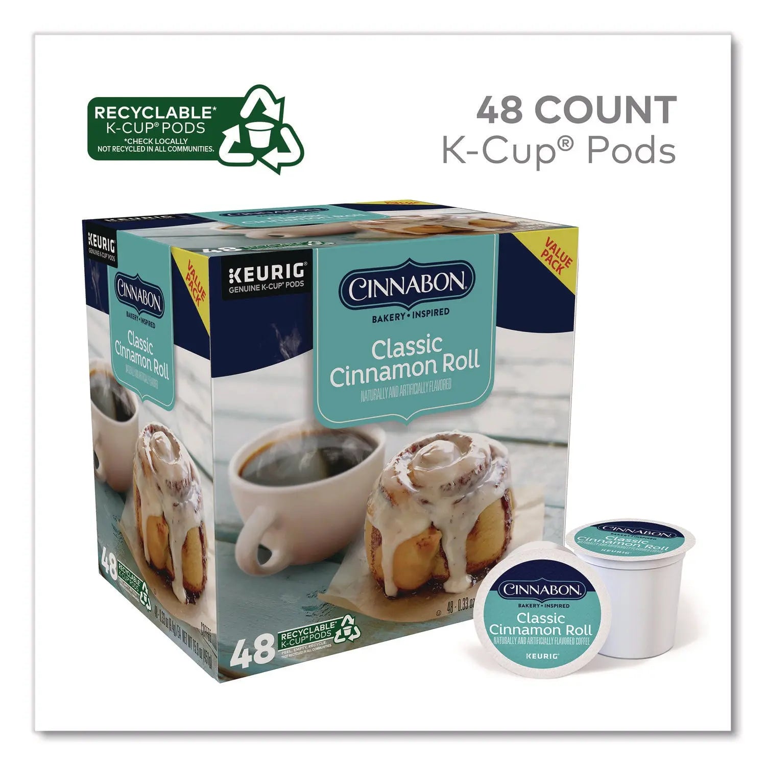 Cinnabon® Classic Cinnamon Roll Coffee K-Cups, 0.33 oz, 48/Box Cinnabon® Flipcost