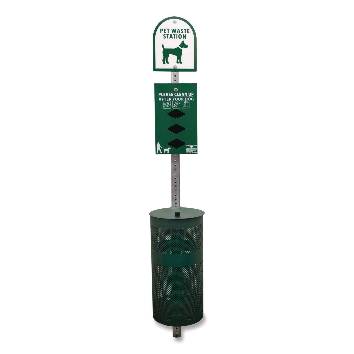 Tatco Dog Waste Station, 12 gal, Open Top, Green/White