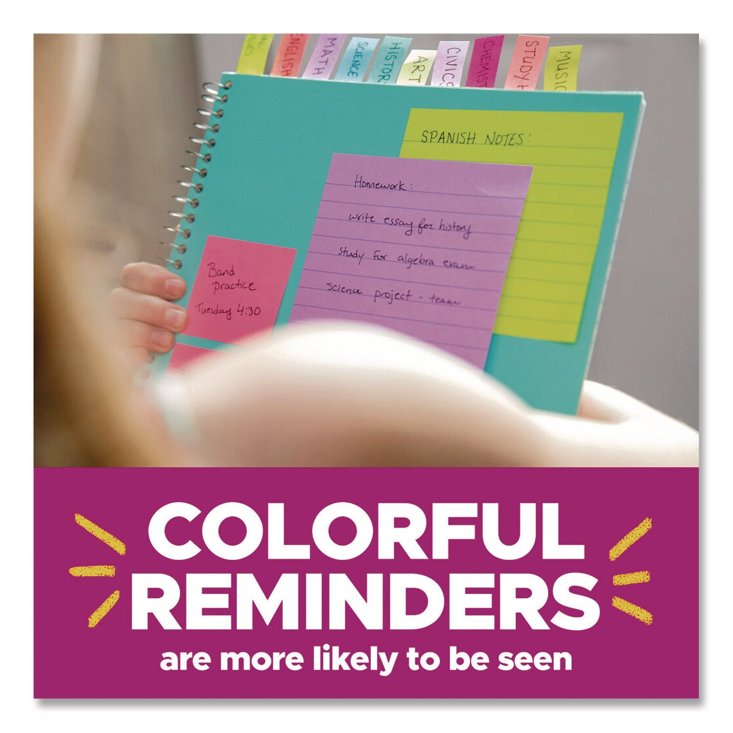 Post-it® Notes Super Sticky Super Sticky Notes, 3 x 3, Mulberry, 90 Sheets/Pad, 5 Pads/Pack