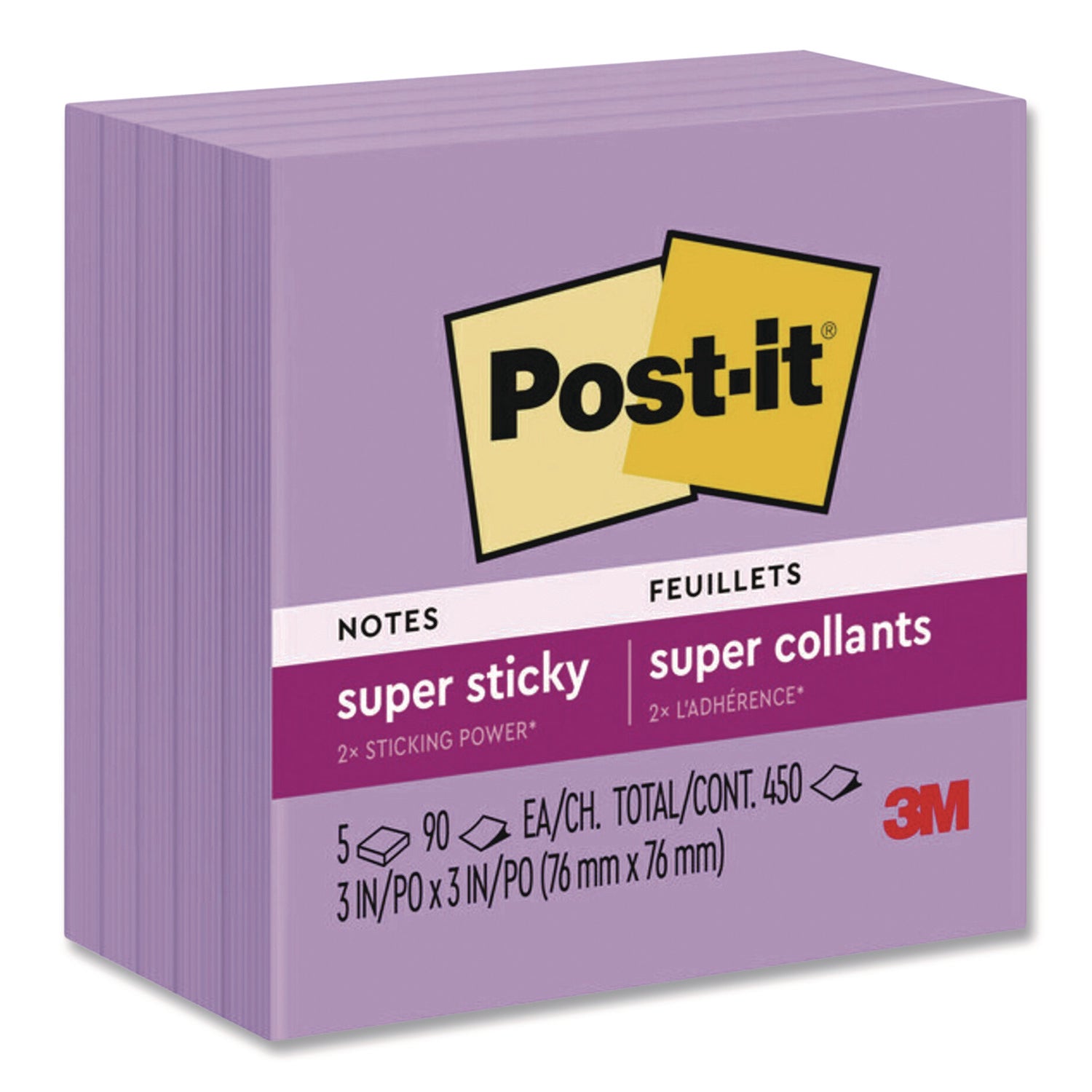 Post-it® Notes Super Sticky Super Sticky Notes, 3 x 3, Mulberry, 90 Sheets/Pad, 5 Pads/Pack