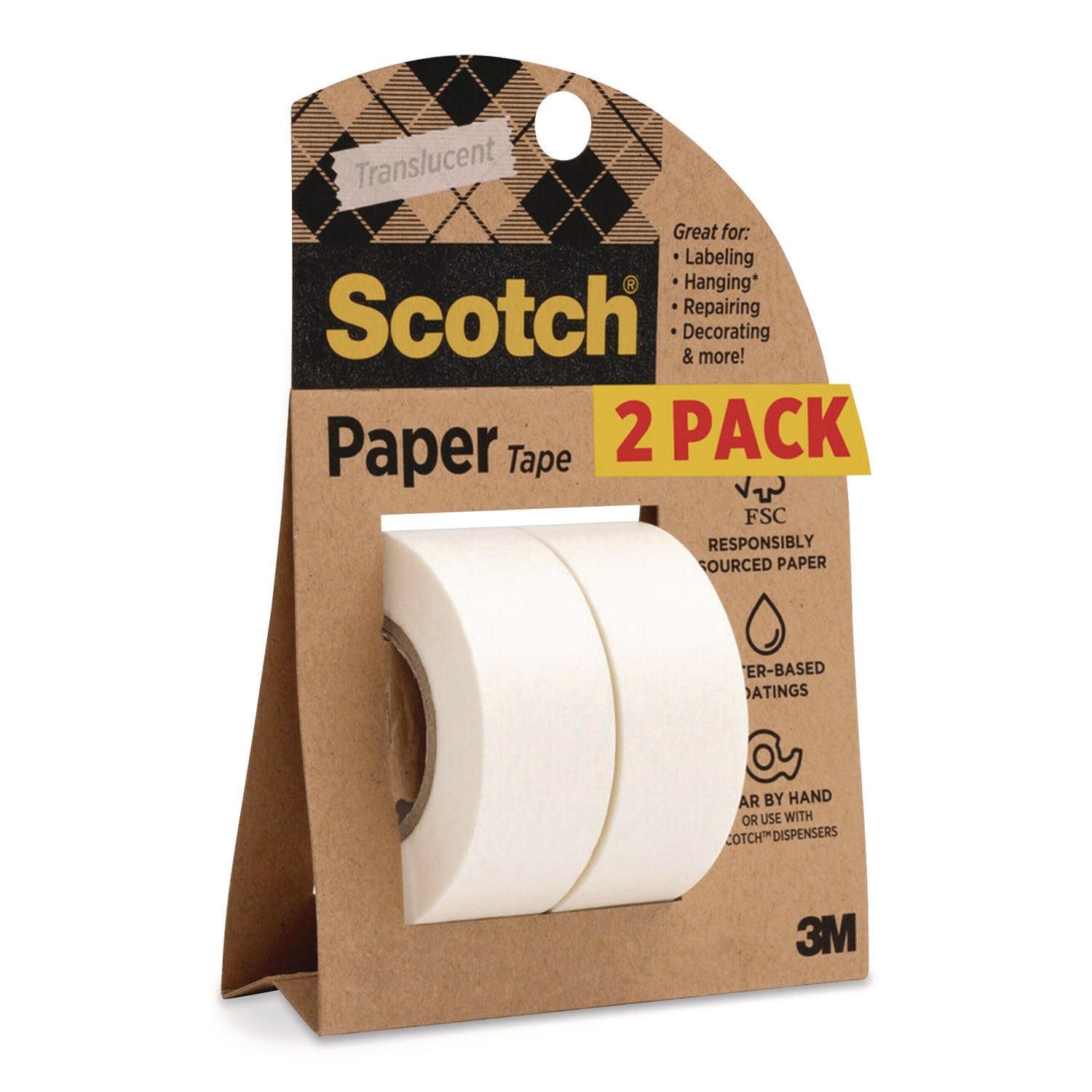 Scotch® Paper Tape, 3/4" x 600", White, 2/Pack