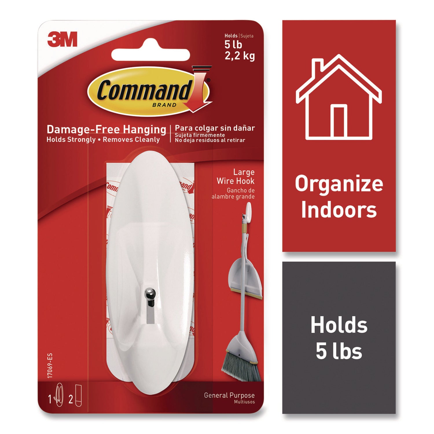 Command™ Large Wire Hook, Metal/Plastic, White, Supports 5 lbs