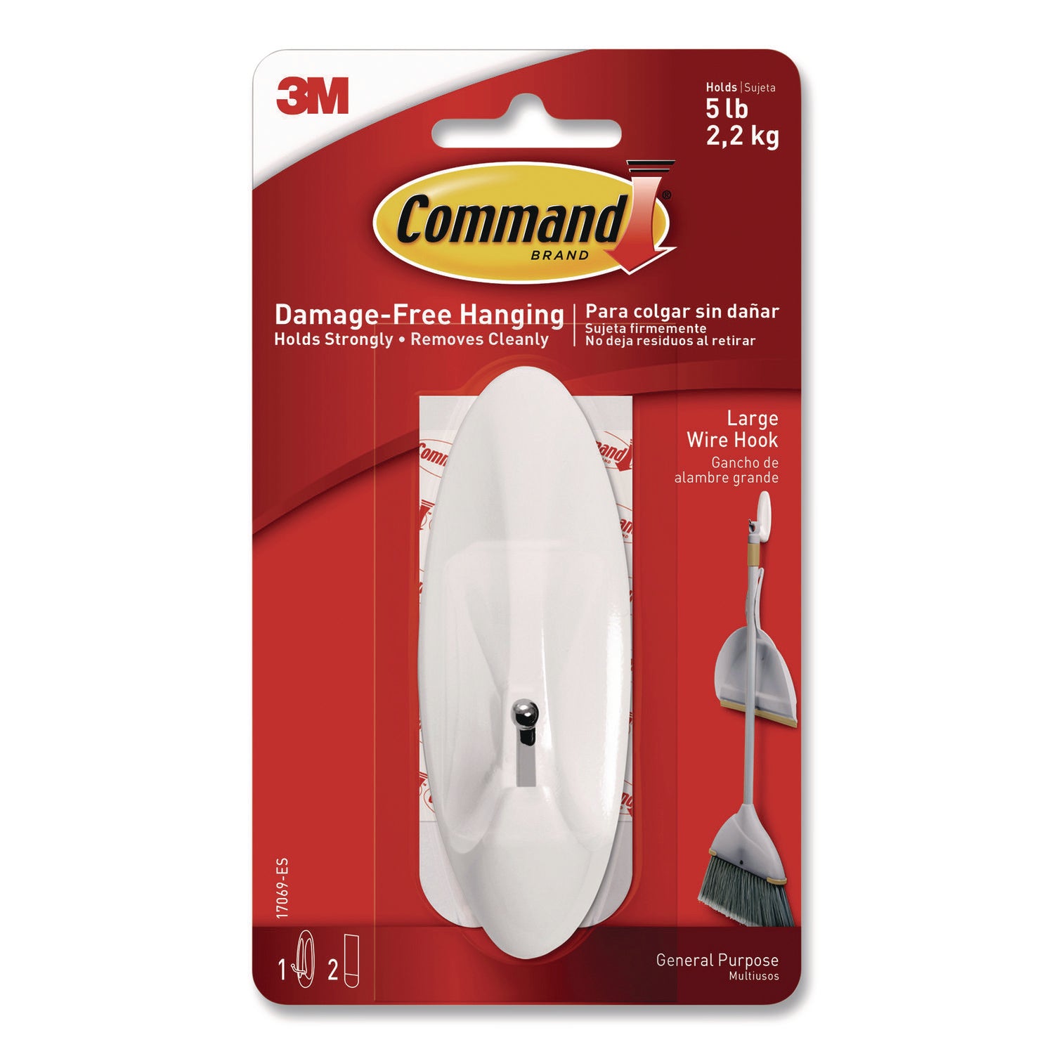 Command™ Large Wire Hook, Metal/Plastic, White, Supports 5 lbs