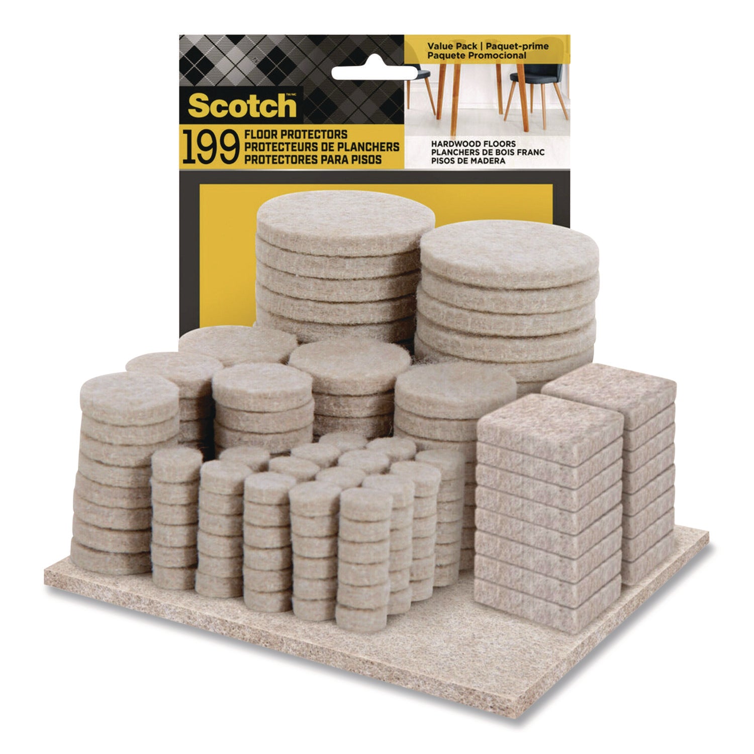 Scotch™ Felt Pad Protectors, Assorted Sizes and Shapes, Beige, 199/Pack