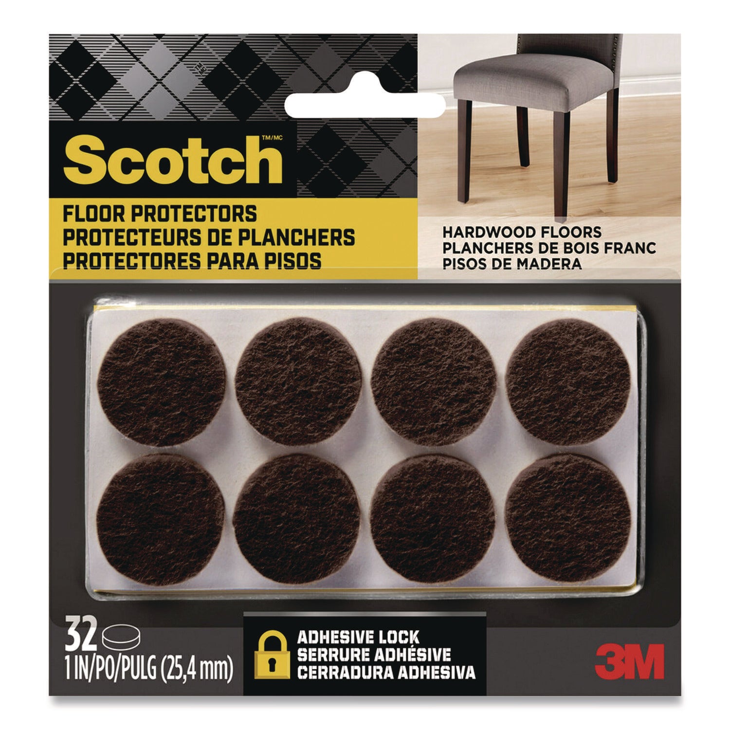 Scotch™ Felt Pad Protectors, 1" Diameter, Brown, 32/Pack