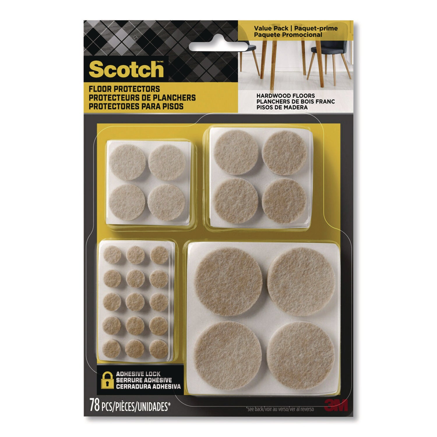 Scotch™ Felt Pad Protectors, Assorted Round, Beige, 78/Pack