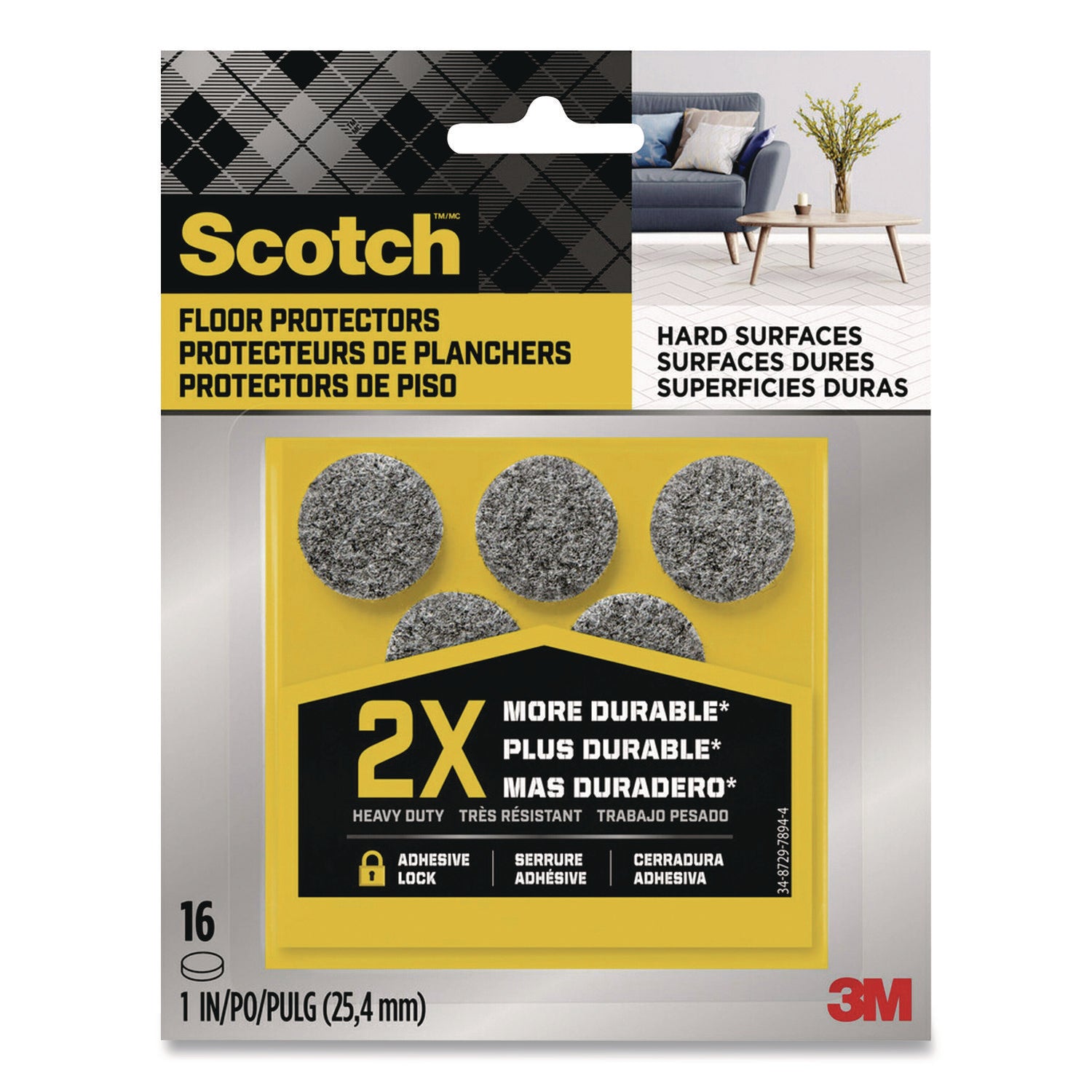 Scotch™ Felt Pad Protectors, 1" Diameter, Gray, 16/Pack