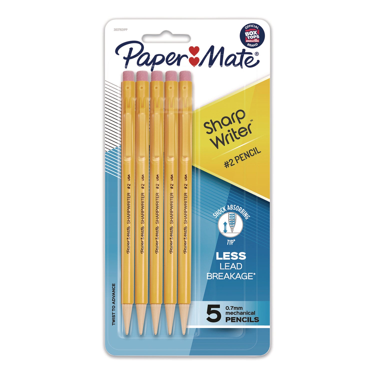 Paper Mate® Sharpwriter Mechanical Pencil, 0.7 mm, HB (#2), Black Lead, Classic Yellow Barrel, 5/Pack