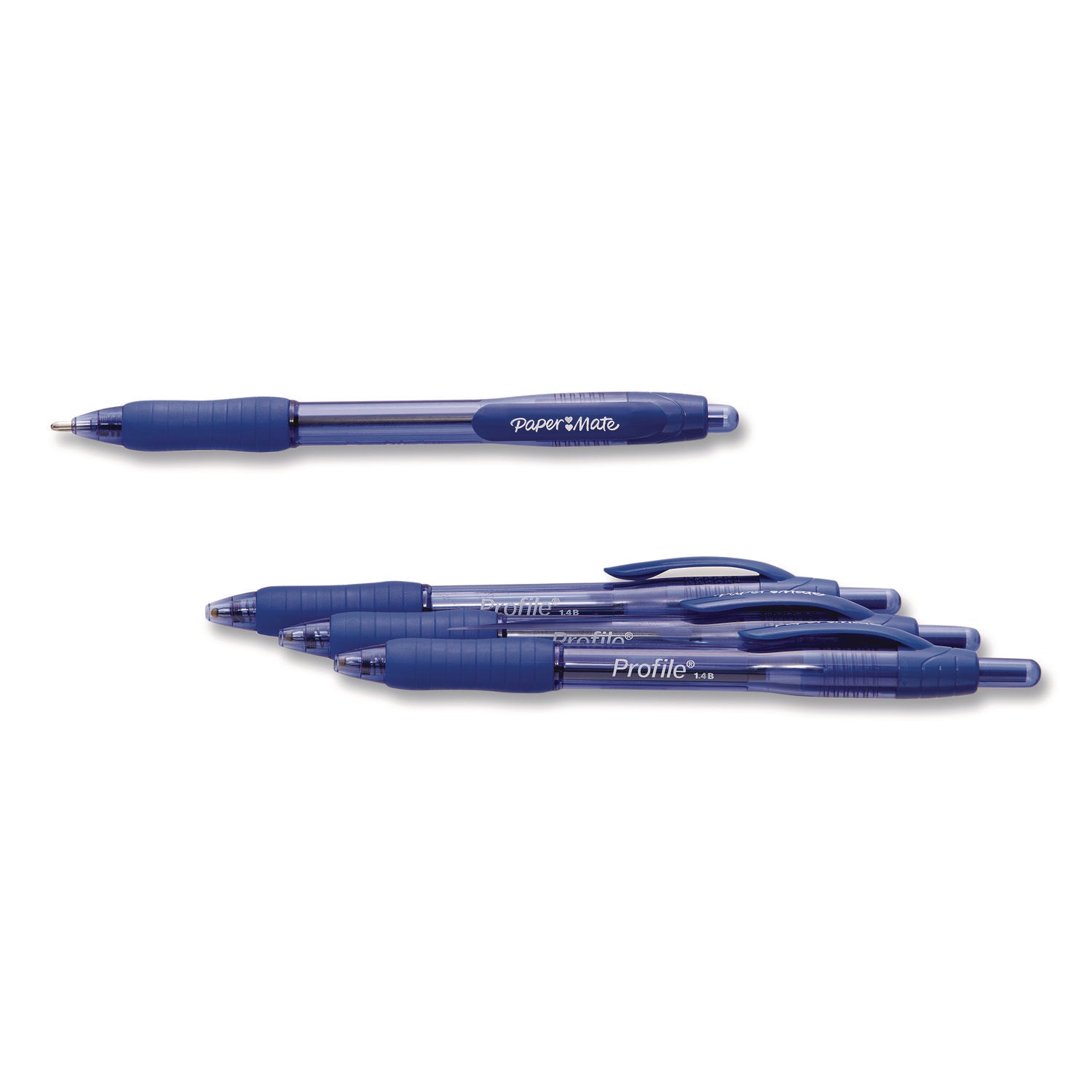 Paper Mate® Profile Ballpoint Pen, Retractable, Bold 1.4 mm, Blue Ink, Translucent Blue Barrel, 4/Pack