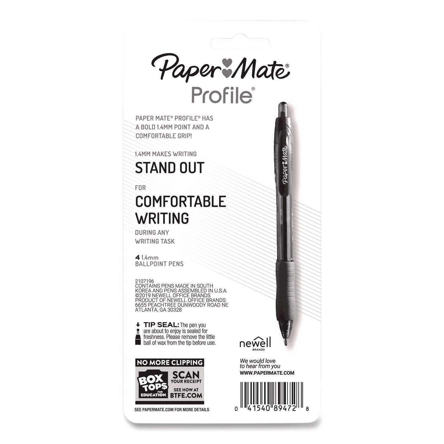 Paper Mate® Profile Ballpoint Pen, Retractable, Bold 1.4 mm, Blue Ink, Translucent Blue Barrel, 4/Pack
