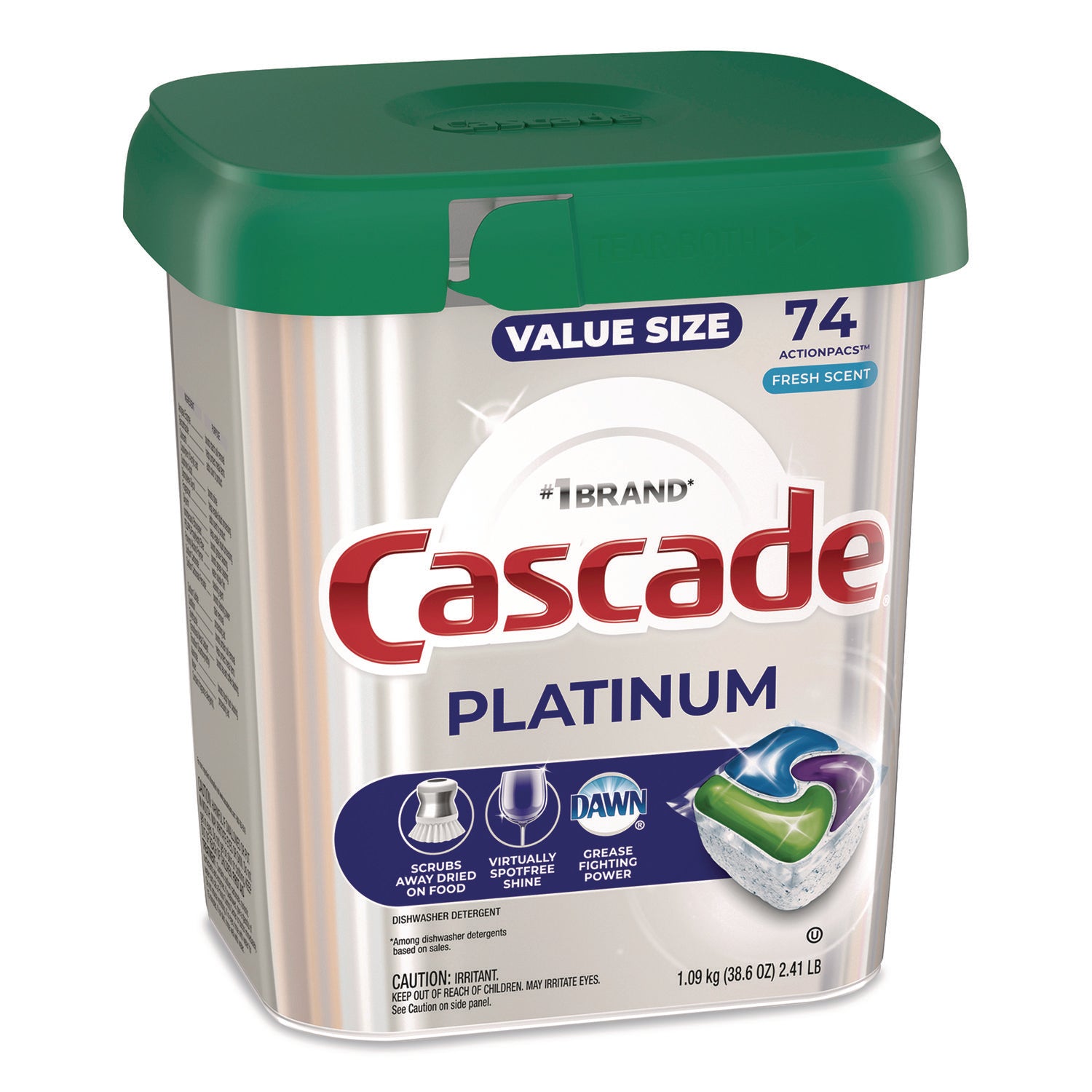 Cascade® ActionPacs, Fresh Scent, 38.6 oz Tub, 74/Pack