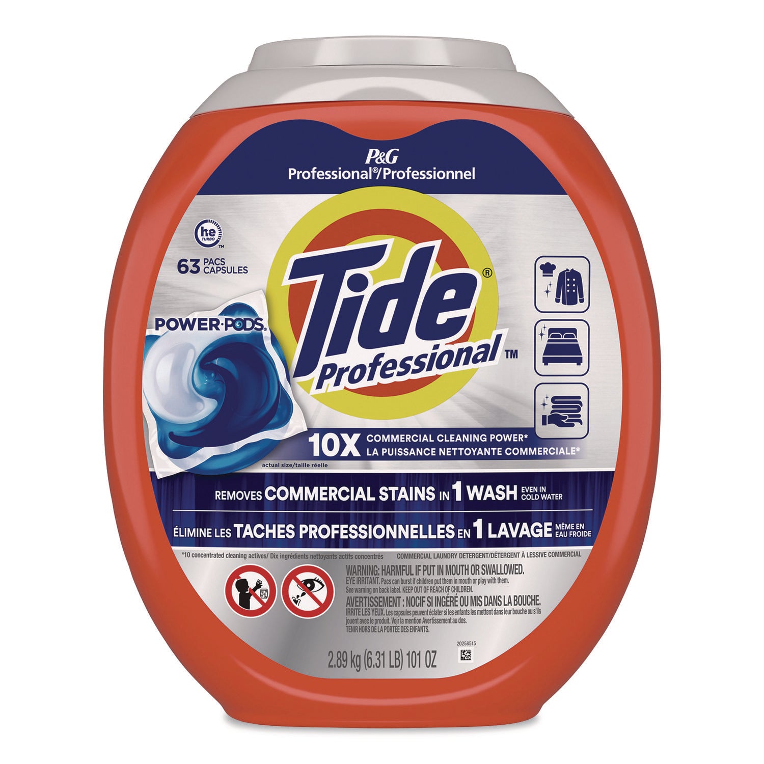 Tide® Professional™ Commercial Power PODS Laundry Detergent, 63 Liquid Pods, 101 oz Tub