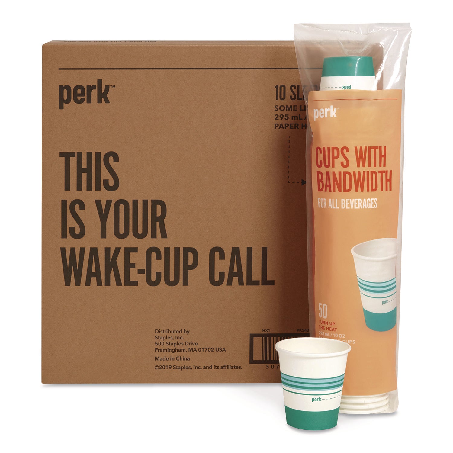 Perk™ Paper Hot Cups, 10 oz, White/Teal, 500/Carton