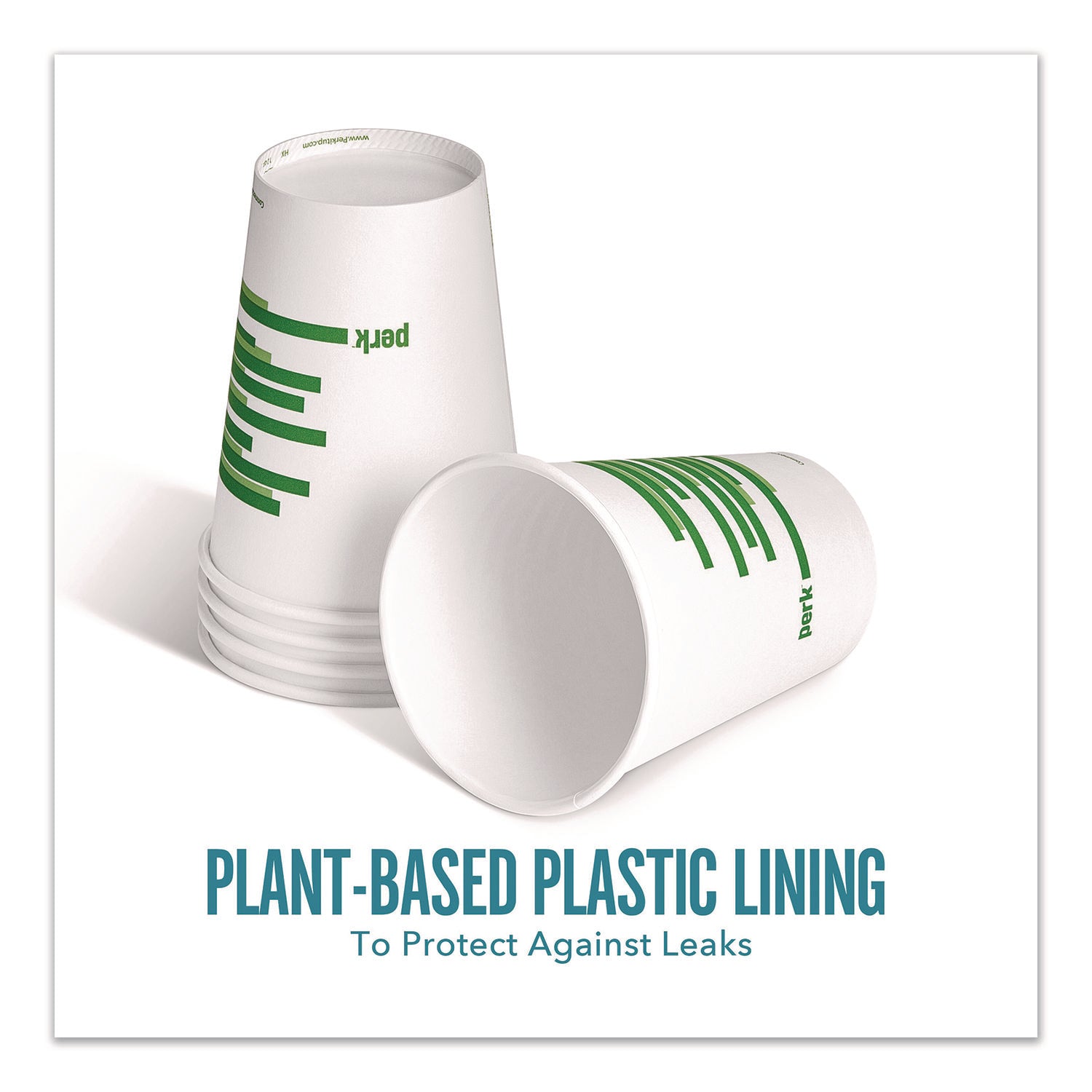 Perk™ Eco-ID Compostable Paper Hot Cups, 12 oz, White/Green, 500/Carton