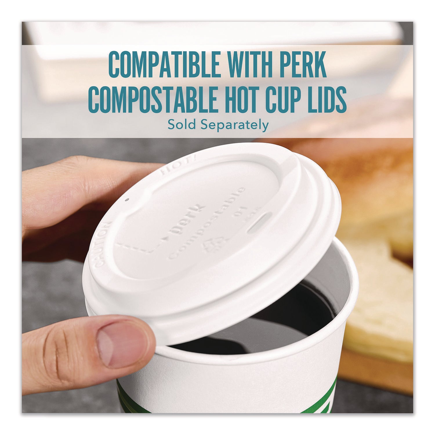 Perk™ Eco-ID Compostable Paper Hot Cups, 12 oz, White/Green, 500/Carton
