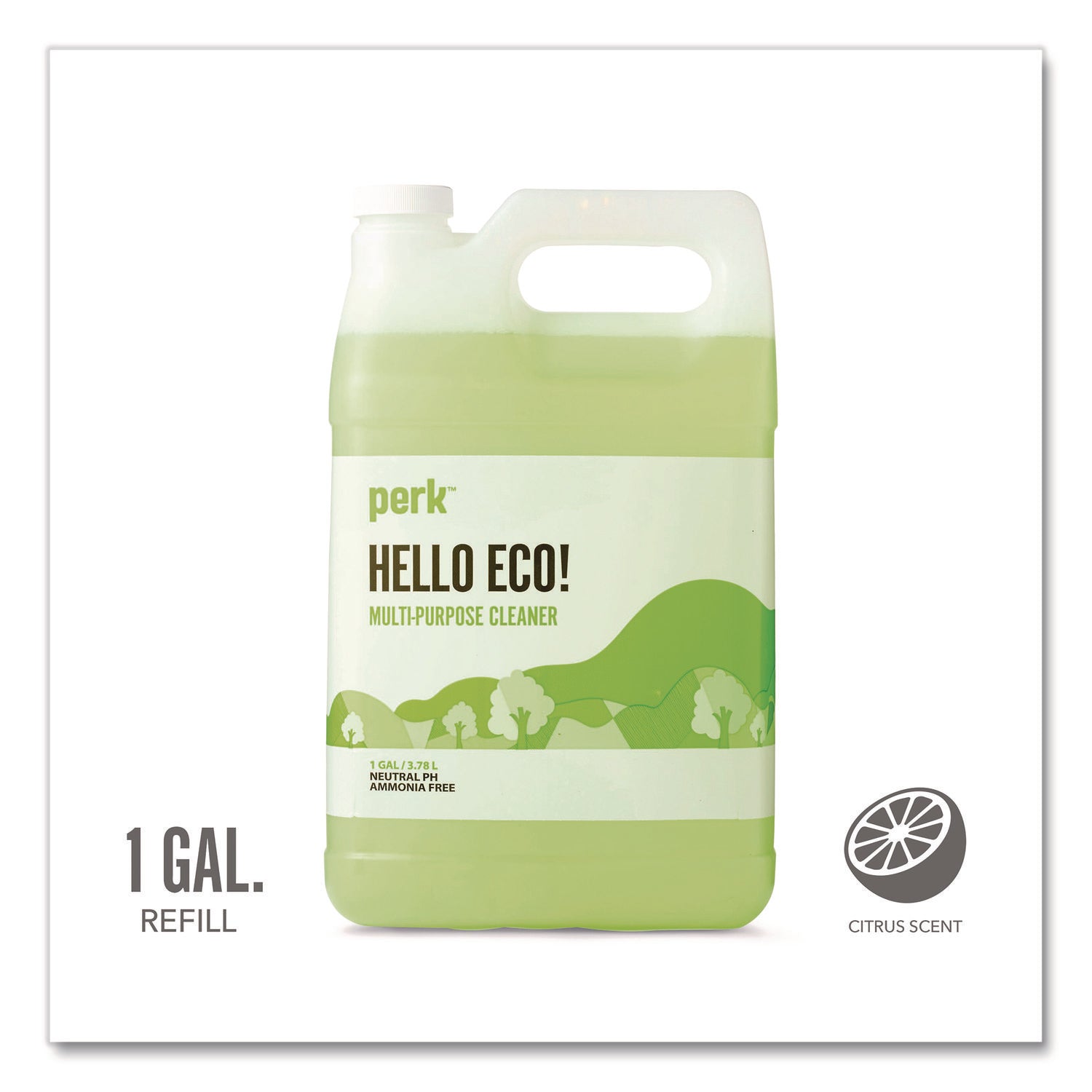 Perk™ Hello Eco Multi-Purpose Cleaner Refill, Citrus Scent, 1 gal Bottle