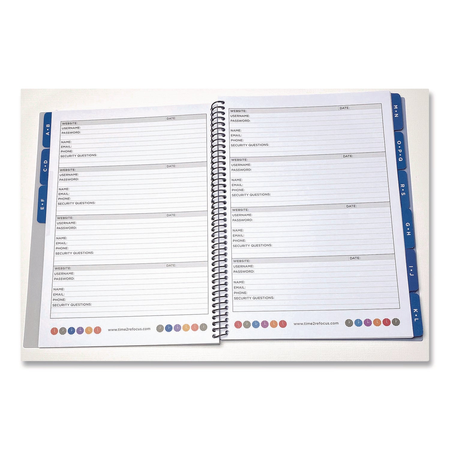RE-Focus The Creative Office Large Password Log Book, 384 Total Entries, 4 Entries/Page, Black Plastic Cover, (48) 10 x 7.5 Sheets