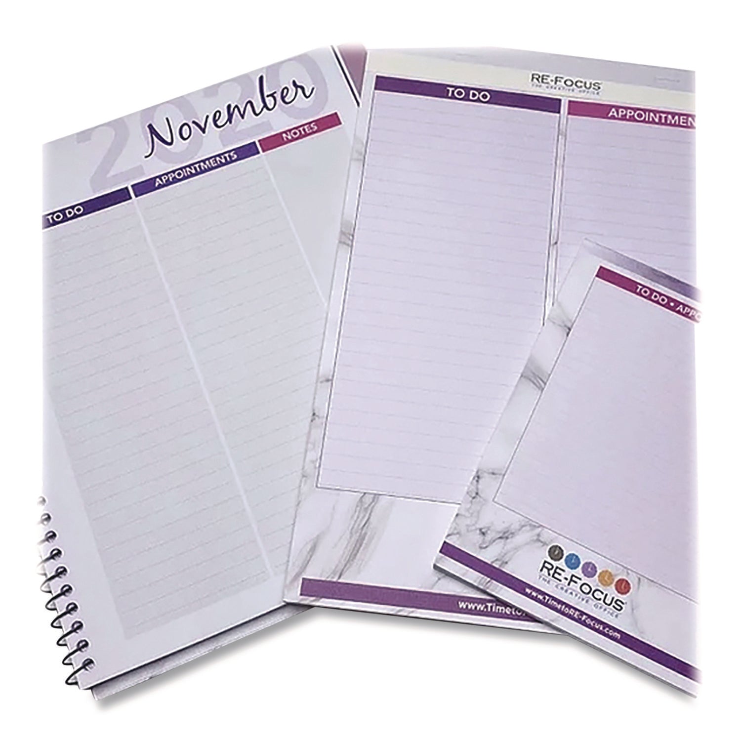 RE-Focus The Creative Office Premium Legal Pads To-Do/Appointment Lists, List Format, (30) Light Purple/Dark Purple/White Marble 8.5 x 11 Sheets, 2/Pack