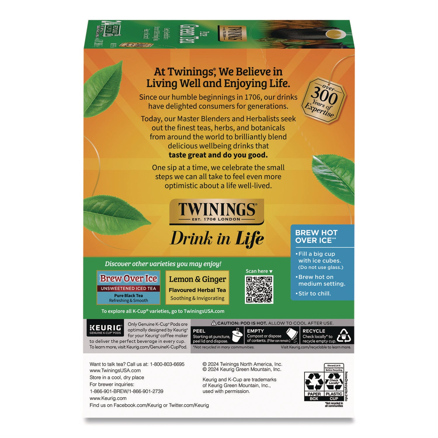 TWININGS® Tea K-Cups, Green Tea, 0.11 oz, 24/Box